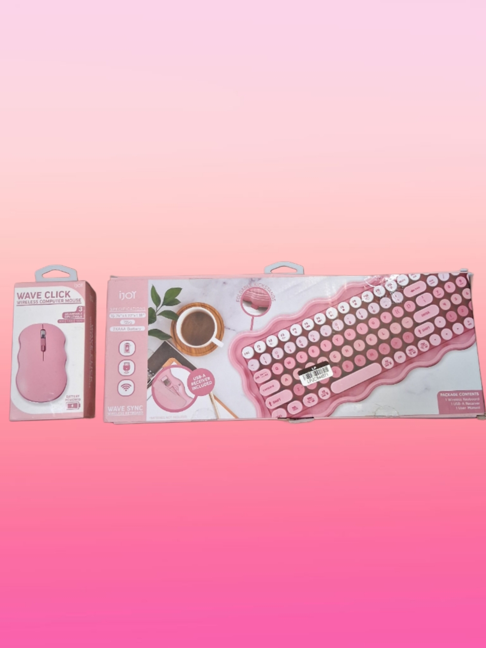 iJoy Pink Wireless Keyboard and Mouse Set - Retro Round-Key Design